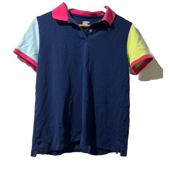 Lands' End Tops - Lands' End Vintage Womens Medium Petite Navy Pink Color Block Polo MP lands